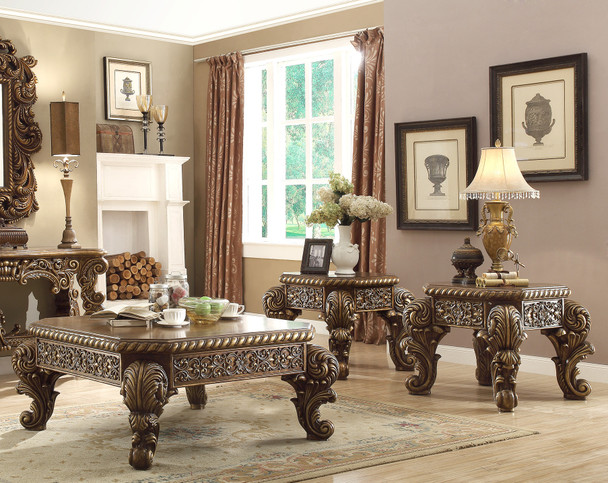 HD-8011 Antique Gold and Perfect Brown 3-Piece Traditional Coffee Table Set