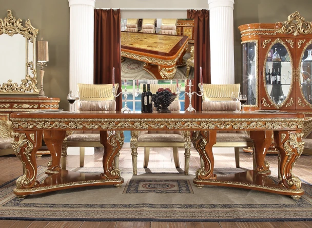 HD-8024 Cedar Red With Gold Highlight Rectangular Traditional Dining Table