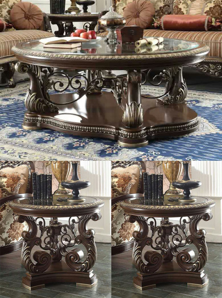HD-8013 Brown Cherry 3-Piece Traditional Coffee Table Set
