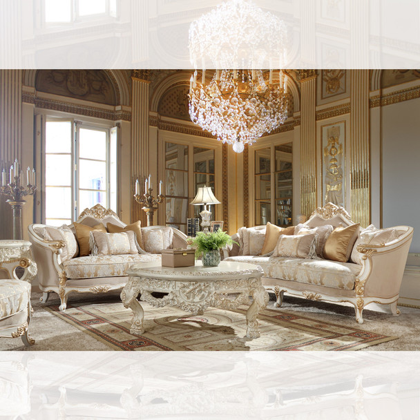 HD-2669 Ivory With Gold Highlight 3-Piece Modern Upholstered Sofa Set