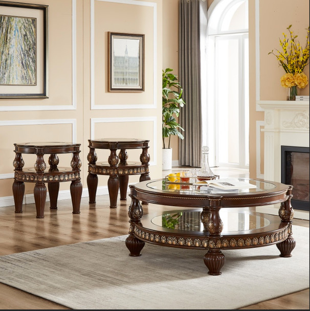 HD-998I Ivory With Gold Highlights 3-Piece Traditional Coffee Table Set