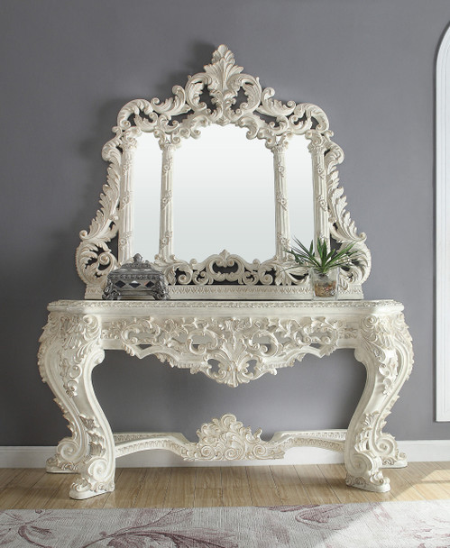 HD-8030 Ivory With Gold Highlights Traditional Console Table