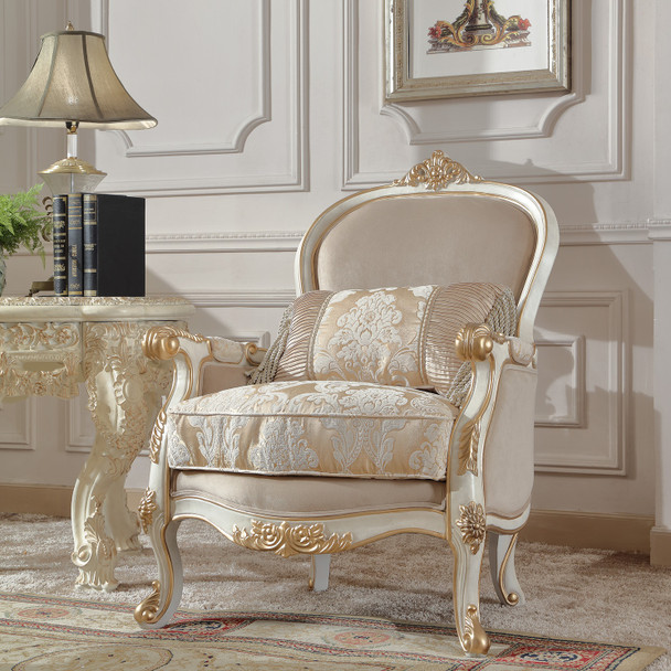 HD-2669 Ivory With Gold Highlight Traditional Upholstered Accent Chair