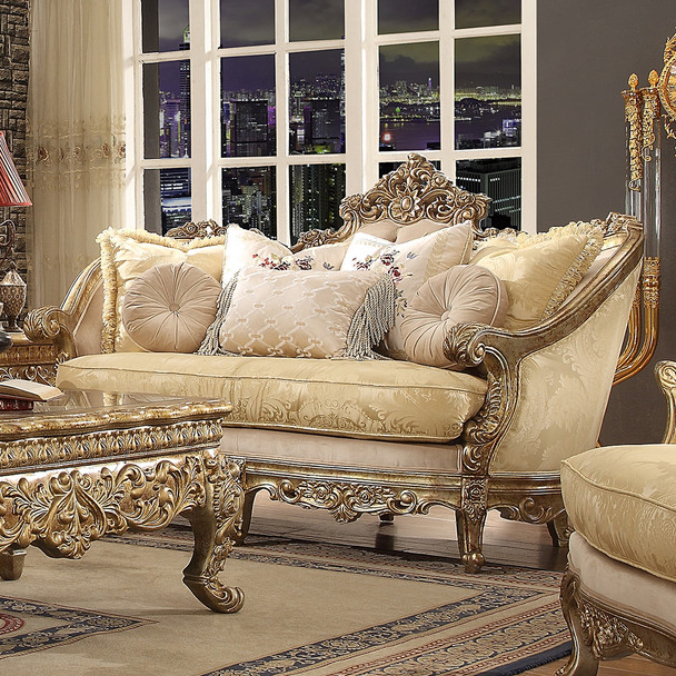 HD-2626 Gold With Rust Highlights Traditional Upholstered Loveseat