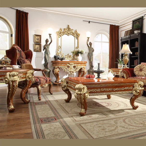 HD-8024 Cedar Red with Gold Highlight 3-Piece Traditional Coffee Table Set