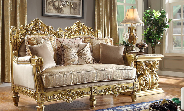 HD-2659 Metallic Gold Traditional Upholstered Loveseat