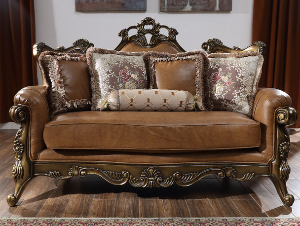 HD-555 Brown Cherry Classic European Upholstered Loveseat
