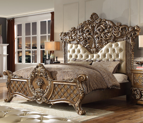HD-8018 Antique Gold And Perfect Brown Traditional California King Upholstered Bed