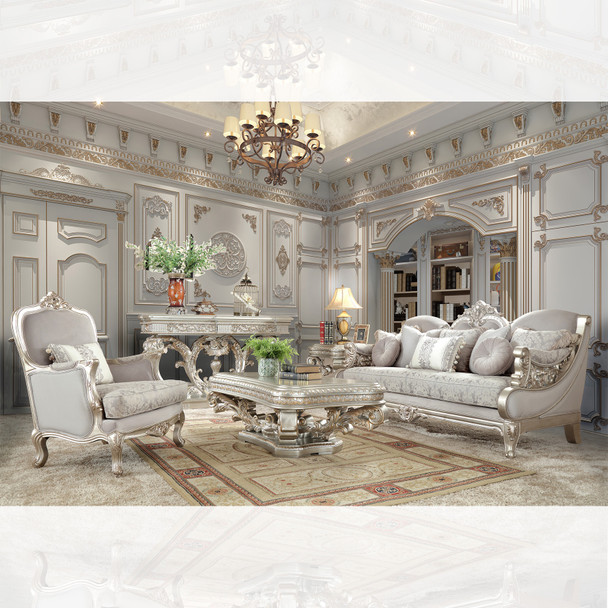 HD-2662 Silver 3-Piece Classic European Upholstered Sofa Set