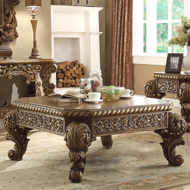 HD-8011 Antique Gold And Perfect Brown Traditional Coffee Table