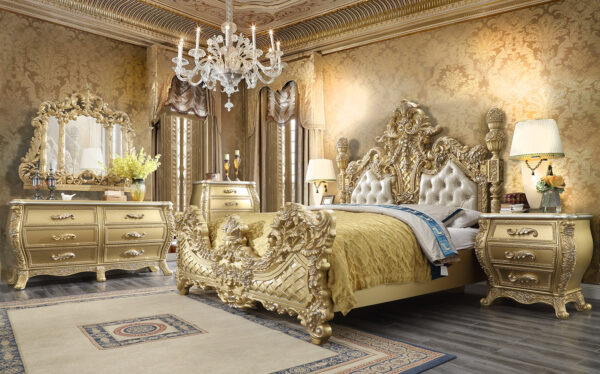 HD-1801 Bright Gold 4-Piece Eastern King Traditional Bedroom Set