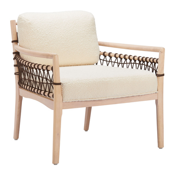 Wezly Ivory Rubberwood and Polyester Accent Chair