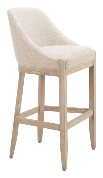 Calmo Beige Ash Wood and Polyester Barstool