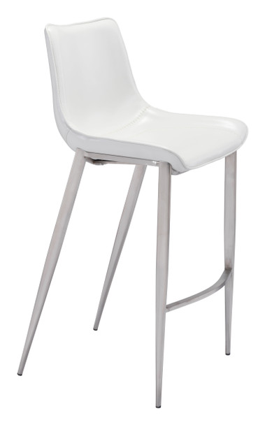Magnus White & Silver (Set of 2) Stainless Steel and Polyurethane Barstool