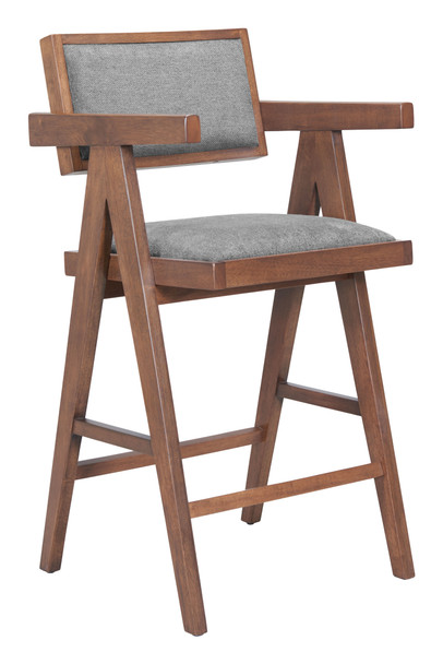 Delhi Gray & Walnut (Set of 2) Rubberwood and Polyester Counter Stool
