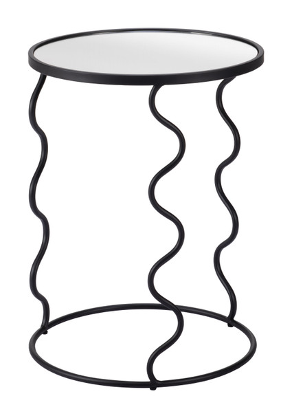 Bastia Black Glass and Steel Round Side Table
