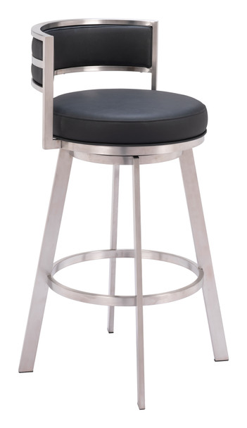 Gimsby Black Stainless Steel and Polyurethane Swivel Barstool