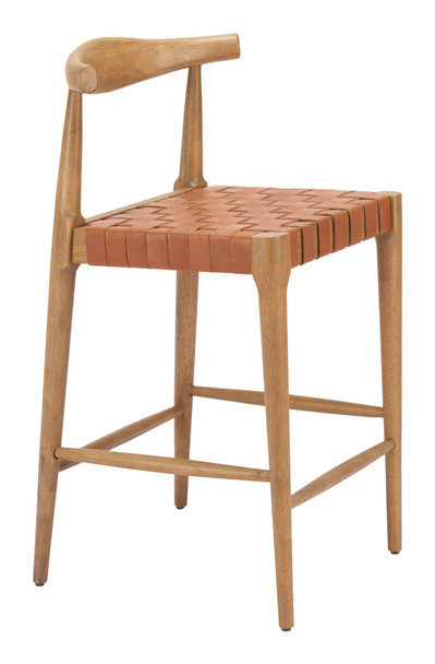 Bandani Tan Leather and Rubberwood Counter Stool