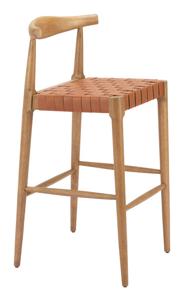 Bandani Tan Leather and Rubberwood Barstool