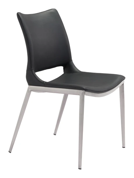 Ace Black & Silver (Set of 2) Stainless Steel and Polyurethane Dining Chair