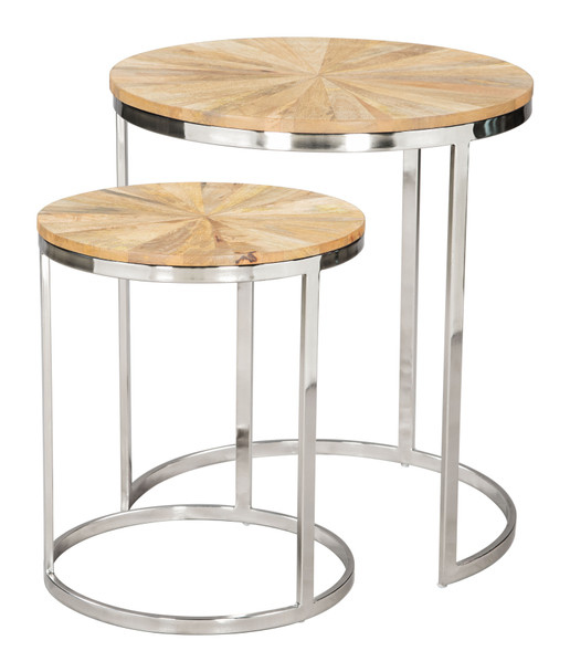 Bari Natural Mango Wood and Iron Round Nesting Table Set