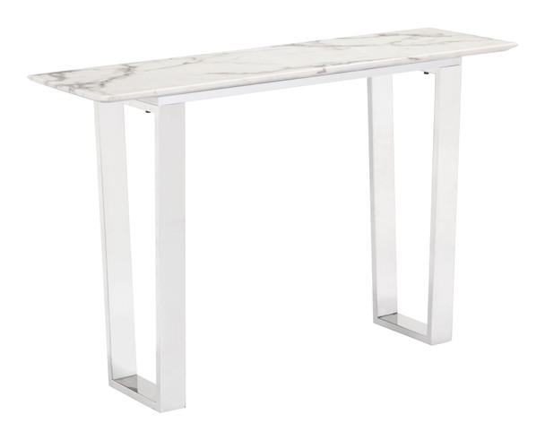 Atlas White & Silver Composite Stone and Stainless Steel Console Table