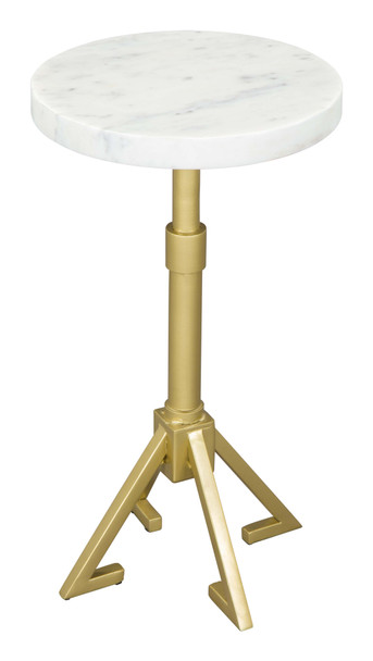 Maurice White & Gold Natural Marble and Iron Round Side Table