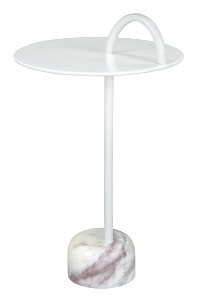 Will White Natural Marble and Iron Round Side Table