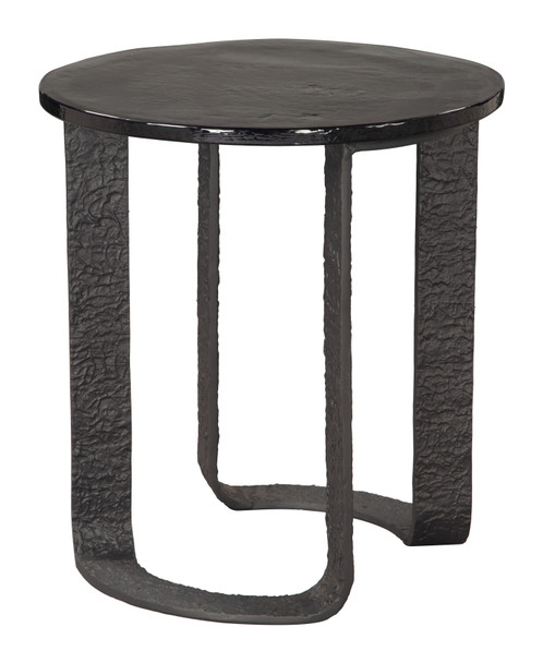 Divin Black Sand Cast Glass and Aluminum Round Side Table