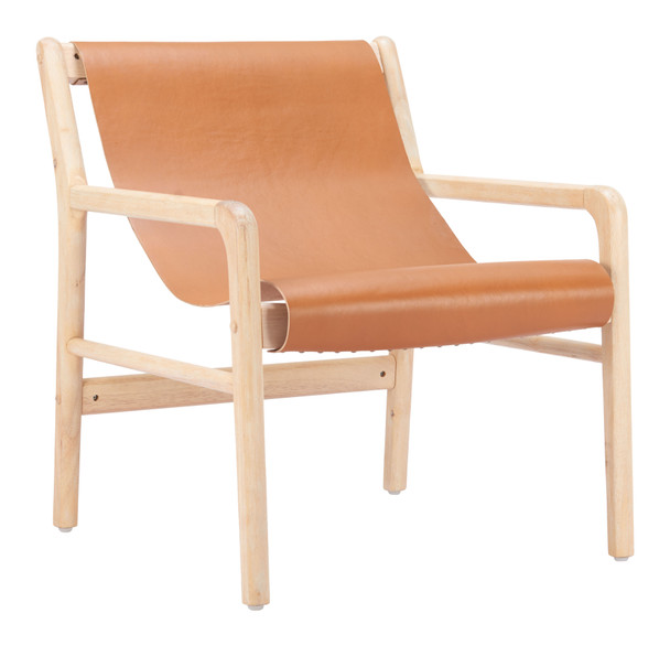 Doek Tan Leather and Rubberwood Accent Chair