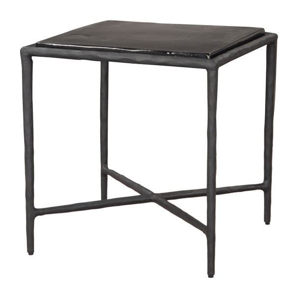 Cloe Black Sand Cast Glass and Aluminum Square Side Table