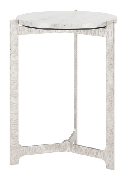 Barmas White & Silver Natural Marble and Aluminum Side Table