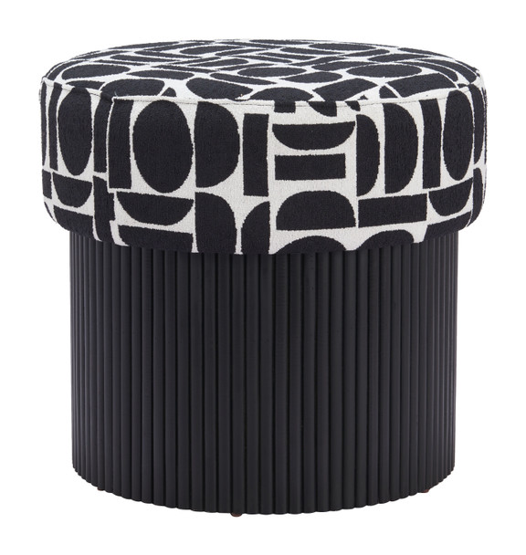 Boto Black & White Pine Wood and Polyester Storage Ottoman