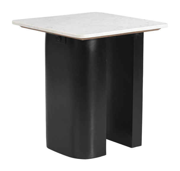 Fiora White & Black Marble and Mango Wood Square Side Table