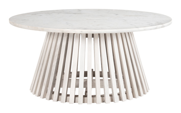 Mazara White & Whitewashed Natural Marble and Mango Wood Coffee Table