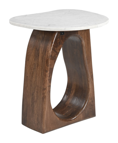 Vara White & Walnut Marble and Mango Wood Side Table