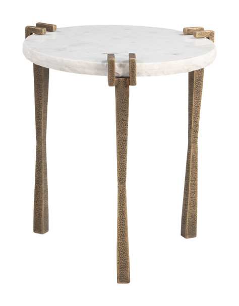 Rench White Natural Marble and Iron Round Side Table