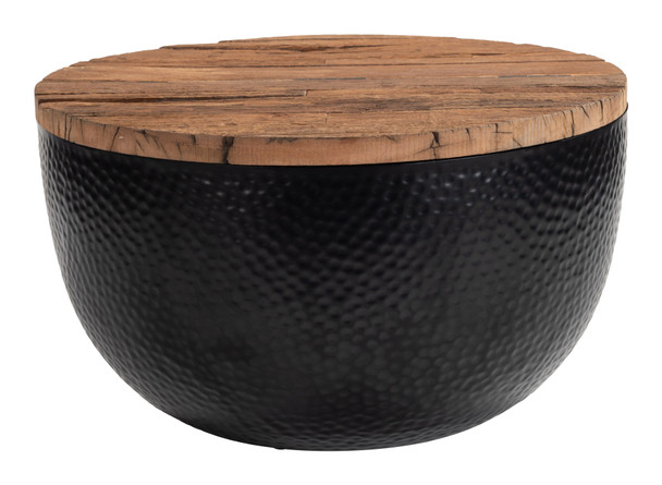Duskan Natural & Black Pine Wood and Iron Storage Coffee Table