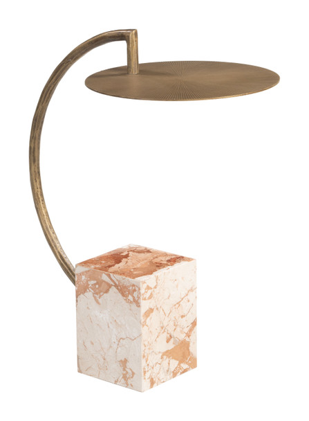 Voler Brass Natural Marble and Iron Round Side Table