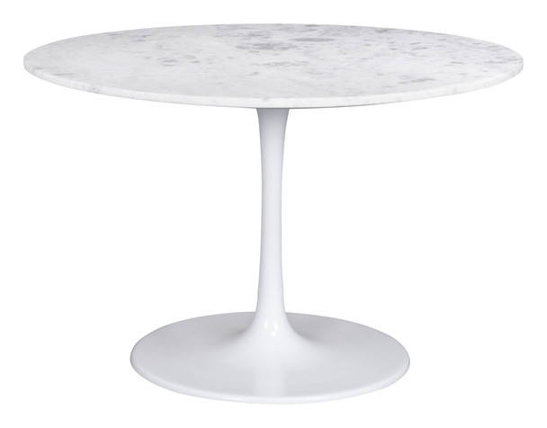 Phoenix White Natural Marble and Aluminum Round Dining Table