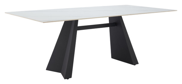 Inky White Sintered Stone and Steel Rectangular Dining Table