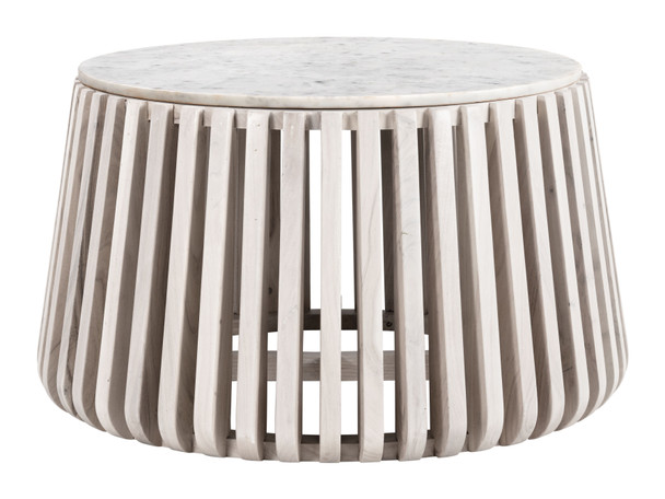 Cyprus White & Whitewashed Natural Marble and Acacia Wood Coffee Table