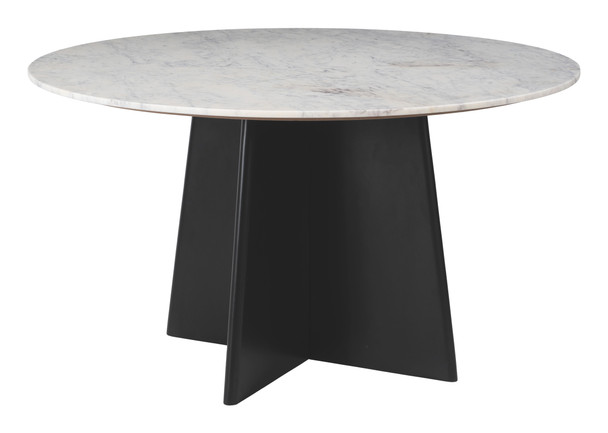 Strela White & Black Natural Marble and Mango Wood Dining Table