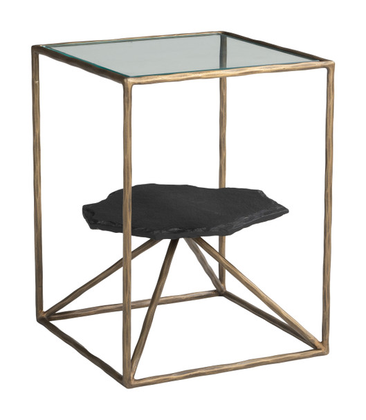 Ranol Brass Natural Marble and Glass Rectangular Side Table