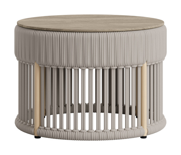 Sora Natural Tempered Glass and Aluminum Round Coffee Table for Outdoor Use