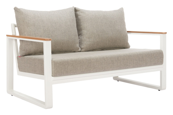 Welt Taupe & White Aluminum and Olefin Sofa for Outdoor Use