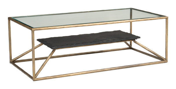 Ranol Brass Natural Marble and Glass Rectangular Coffee Table