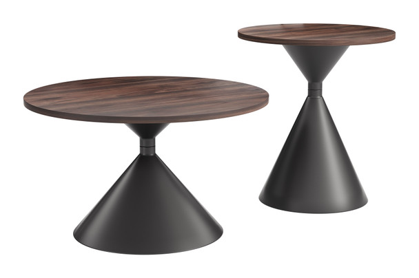 Rosk Walnut & Black Steel Round Coffee Table Set