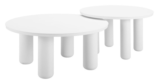 Ola White Aluminum Round Coffee Table Set for Outdoor Use