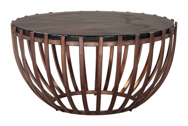 Kafig Bronze Sand Cast Glass and Iron Round Coffee Table